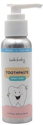 BALM! Baby Kids Natural Fluoride Free Toothpaste - Children's Toothpaste in Pump Bottle, SLS-Free Toothpaste with Xylitol, Vegan Gluten-Free, BPA-Free, Zero Waste Children's Toothpaste (Mint)