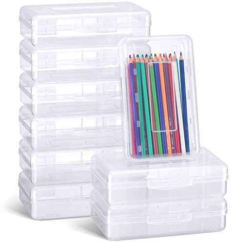 Fainne 24 Pack Pencil Boxes for School Clear Plastic Pencil Case Large Plastic Crayon Box Bulk Stackable Classroom Stationery Organizer School Supplies(Transparent)