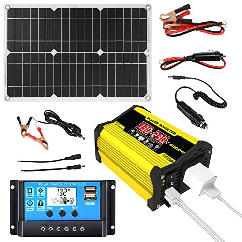 Kit système solaire 300 W avec 1 onduleur + pince batterie + 1 panneau solaire 18 W 12 V + pince crocodile CC + 1 régulateur charge solaire 30 A