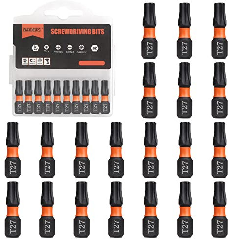 BAIDETS Pro T27 Bit-Sortiment - Schraubendreher Bits Set 20 Stück, 25mm Länge, Schrauber-Bit, 1/4 Sechskantschaft, mit Spender-Box