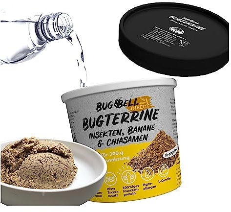 BugBell 8x100g Nassfutter zum Anrühren, pro Portion 300g hypoallergenes Hundefutter nass, Kraft & Energielieferant durch Banane & Chia & Lachsöl & L-Carnitin, Monoprotein, perfekt für Schleckmatte