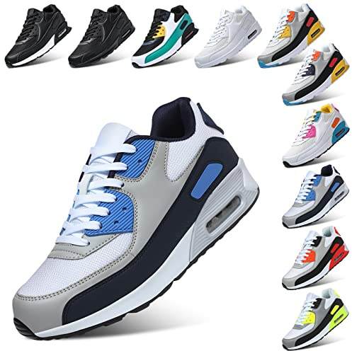 Padgene Men Women Running Shoes Sports Trainers Breathable Lightweight Sneakers Air Cushion Low Top Footwear Waking Fitness Lace up Shoes for Walking Gym Jogging Fitness Athletic Casual Navy Blue