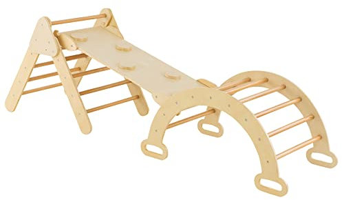 COSTWAY Kids Climbing Frame, 3 in 1 Toddler Wooden Arch with Reversible Ramp, Indoor Activity Play Gym for Crawling, Sliding