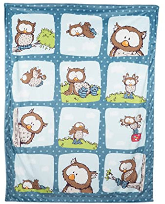 NICI 48936 Eule Oscar 106x140cm blau-Kuscheldecke für Babys & Kinder-Flauschige Plüschdecke-Warme Decke für Mädchen & Jungen