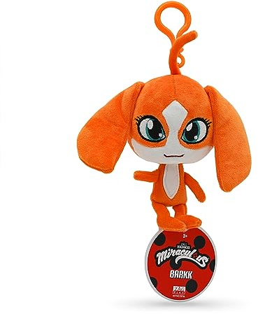 Miraculous Ladybug – Kwami Lebensgroße Barkk, Plüsch-Spielzeug zum Anklippen für Kinder, superweiches Sammlerstück, Stofftier mit Glitzerstichaugen und farblich passendem Rucksack-Schlüsselanhänger