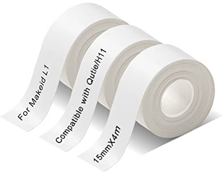 Qutie Gewidmet Etiketten Selbstklebend - 15mm Wasserdicht Anpassen Klebeetiketten - Kompatibel Mit PRT Qutie/Makeid L1 - Drucken Sie Barcode, Name, Datum, Preis usw (Weiß003, 3 Rollen)