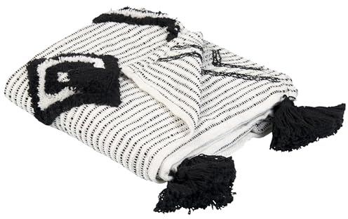 Tagesdecke Rechteckig 130 x 150 cm Polyester PET Weiß und Schwarz Saatli