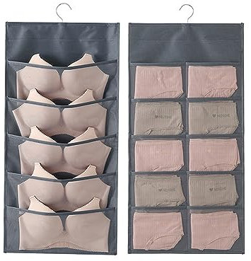 TSQZE 2 Stück Unterwäsche Organizer Hängend| BH Aufbewahrung Schrank Hängend| Kleiderschrank Organizer Hängeregal| Beidseitig Verwendbar| Faltbar Hängend Aufbewahrungstasche Für Unterwäsche, Socken