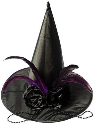 KGDUYC Cappelli per Bambini,Cappelli per Adulti,Cappello da Strega con Fiocco da Donna Cappello da Strega di Halloween in Garza Viola Cappello da Strega di Halloween per Donna Adulta (Nero)