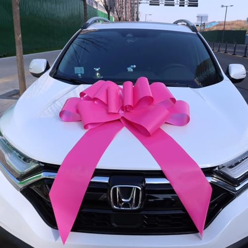 Chexin Nœud géant pour Voiture – XXL 76 cm, Grand nœud Rose pour Voiture, vélo, Noël, Grand Cadeau de Mariage, fête, Grande Maille, nœud Cadeau avec Rubans de 185 cm – Tient avec Ventouse