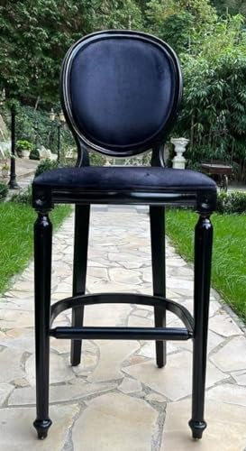 Casa Padrino Barock Barstuhl Schwarz - Prunkvoller Barockstil Massivholz Barhocker mit edlem Samtstoff - Barock Bar Möbel