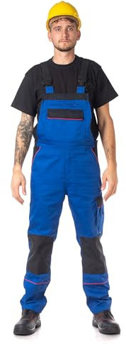 DINOZAVR Fortum Arbeitshosen Männer Latzhose Herren Arbeitshose - Arbeitslatzhose Herren mit Elastischem Bund, Cordura-Verstärkungen, Vordertaschen, Brusttaschen, Cargotasche Königsblau 60