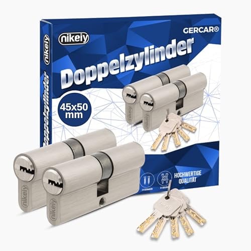 GERCAR Pro Profilzylinder 45/50 Massiver Schließzylinder gleichschließend 2er Set Doppelzylinder Zylinderschloss - Messing matt - inkl. 10 Schlüssel - Wendeschlüssel - Länge: 95 mm, A:45 B:50-2x