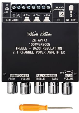 Acfthepiey - APTX1 - Placa amplificadora de potencia Bluetooth 2.1 canales, 2 x 100 W + 200 W, módulo amplificador digital ABS negro