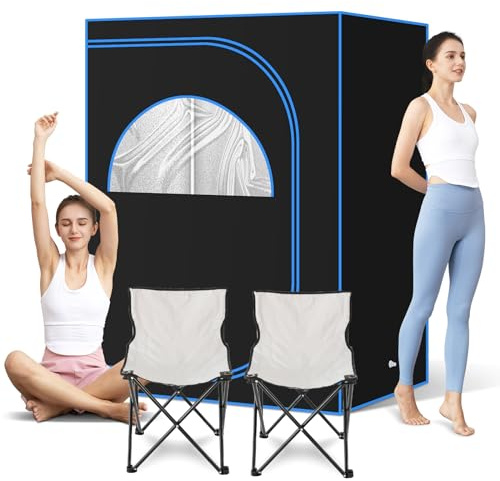 AMOCANE 2 Personen Tragbares Dampfsaunazelt, Oversize Home Sauna Box mit 2 faltbaren Stühlen, Full Size Saunas Spa für Detox & Entspannung (120.0 cm x 90.0 cm x 160.0 cm, ohne Dampfgarer)
