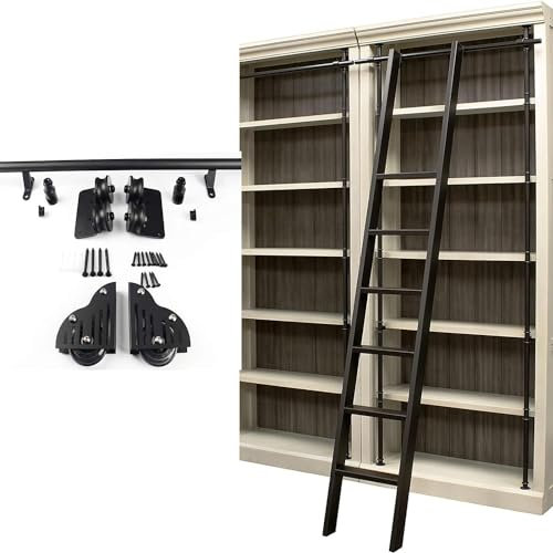 Rollbare Bibliotheksleiter, Schiebeleiter, Schienen-Hardware-Kit, Hochleistungs-Gleitschienen, für Bücherregal-, Lager-, Bar-, Schrank-Set, Bremsen-Unterräder (Keine Leiter) (Größe