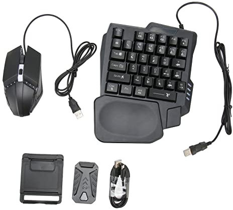 One Hand Gaming Keyboard Mouse Combo, 4 in 1 Mobile Gamepad Controller, Gaming Keyboard, Mouse Converter for Android & iOS Gaming
