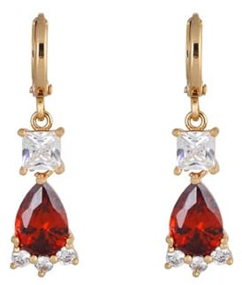 Ohrringe Tropfen Kupfer, Tropfen Ohrringe Rot Creole mit Quadratischem Und Tropfenförmigem Zirkonia-Anhänger Ohrringe Damen 7 x 31 mm