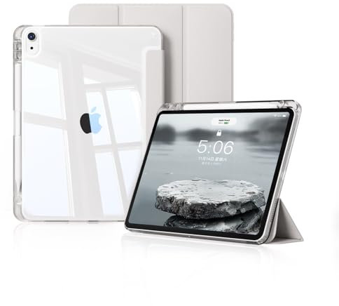 KVTVOU Coque pour iPad Air 11 Pouces M3/M2 (2025/2024), pour iPad Air 5ème/4ème (2022/2020 10,9 Pouces), Rangement de Stylet, Housse Transparente Claire Etui Antichoc, Veille/Réveil Auto, Argent