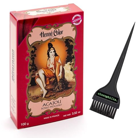 Sitarama Hennè Color - Natürliche Wasser-Haarfarbe ohne Ammoniak und Oxigenat-Wasser, kein PPD, Henna-Pulver 100 g und Chlorophilla-Pinsel. (ACAJOU Mahagoni, 100 g)