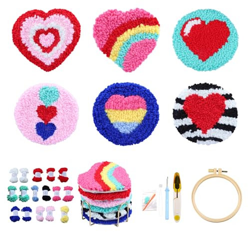 CEOVR Punch Needle Sous-verres Kit Punch Needle Kit Adulte Broderie,10x10 cm Dessous de Verre Tricoté Activité Manuelle (rouge violet bleu)