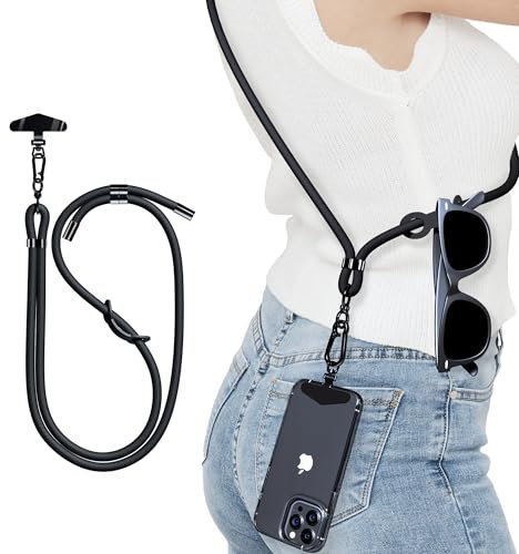 TUSEASY Handykette Universal – 8 mm Handy Umhängeband mit Edelstahl-Halterung, Verstellbares Handyband für iPhone 16/15/14/13 Pro, Samsung – Robustes Handyzubehör