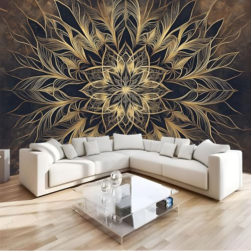 JEDTAKCT Eckfototapete Fototapete 300X210Cm Gestreiftes Mandala Wohnzimmer Schlafzimmer Wandtapete Vintage Blumen Tapete Uv-Beständig Geruchsfrei Montagefertig
