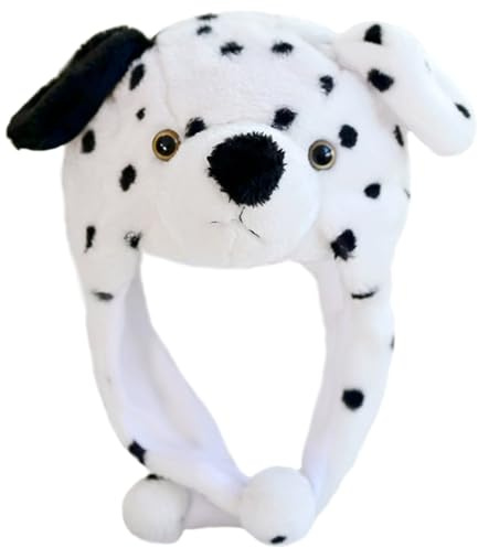 Naichuo Plush Animal Hat with Ear Flaps, Cozy Novelty Party Cap for for Kids Teens Adults Halloween Christmas(Dalmatian)