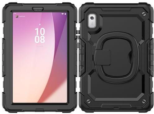 Tablet-Schutz Kompatibel mit Lenovo Tab M9 9 Zoll TB-310FU 2023 Hülle, [360° drehbarer Griff] Robuste, stoßfeste Abdeckung mit Displayschutzfolie, robuste Ganzkörper-Schutzhülle Tablet-Zubehör(Black)