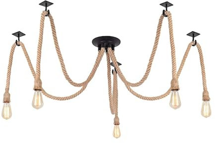 LEDSone 5Head Rope Spider Light, Gold Rope Ceiling Light,DIY Rope Pendant Lighting Ceiling,Bedroom Lights Shades,Industrial Hanging Ceilings Fitting,Led Spider Shaped Chandelier,Loft Lighting