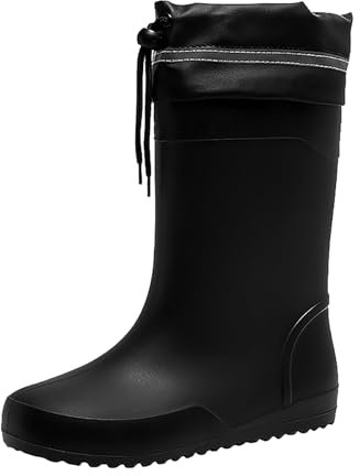 Generisch Stivali da pioggia imbottiti in gomma da uomo, traspiranti, impermeabili, per uomo e donna, antivento, termici da pesca, con stivali riflettenti, dettagli Rain Boots, Nero , 44 EU