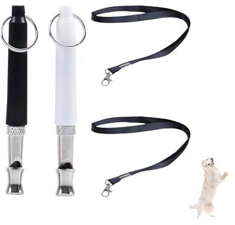 2 Stück Hundepfeife Hochfrequenz Lautlos mit Umhängeband, Ultraschal Erziehungshilfen für Hunde Verstellbare Frequenz Anti Bell Pfeifen Metall Whistle für Hundetraining Erziehung und Verhalten