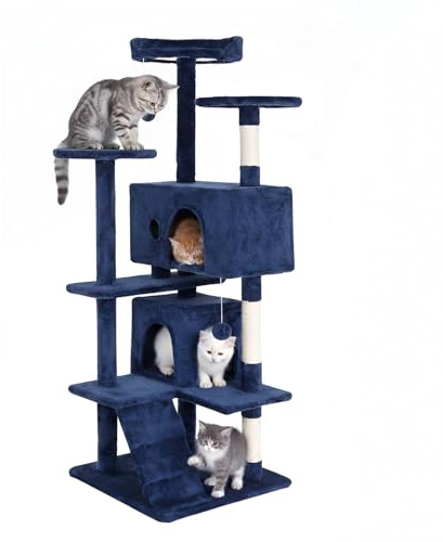 BestPet 139cm Cat Tree Tower for Indoor Cats,Multi-Level Furniture Activity Center with Scratching Posts Stand House Condo Funny Toys Kittens Pet Play House,Navy Blue