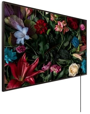 Könighaus Bildheizung 450 Watt - Thermostat - 5-12 m² | Motiv: Stillleben Blume, schwarzer Rahmen, TÜV SÜD, 5 Jahre Garantie, HD-Qualität, Überhitzungsschutz