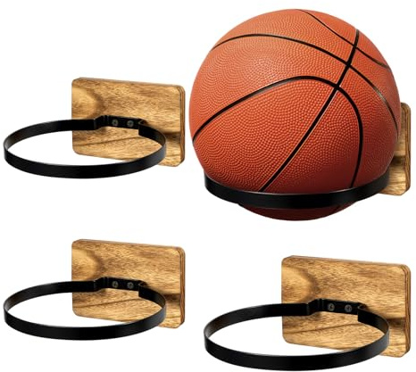 SUNNYNEST 4Pcs Ball Storage Holder Wall Mount Basketball Rack Display Holder Black Metal Ball Storage Rack for Home & School Sports Gear, Space-Saving Design for Basketball,Soccer,Volleyball