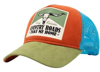 King Kerosin Country Roads Cap Basecap Baseballcap Truckercap Meshcap Trucker Damen/Herren - Made in Turkey mit Schirm, Schirm Frühling-Sommer Herbst-Winter Frühjahr Sommer Herbst Winter - One Size