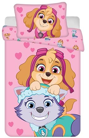 Jerry Fabrics Baby Kinder Bettwäsche Set : Bettdeckenbezug 100x135 cm & Kissenbezug 40x60 cm Wendemotiv Paw Patrol 100% Baumwolle für Mädchen