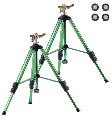 VEVOR Aspersor de Impacto con Base de Trípode 2 Piezas, de Alta Resistencia, con Cabezal de Latón y Conector G3/4 Pulgada, 360 Grados para Riego de Areas Grandes y Altura Ajustable para Jardín