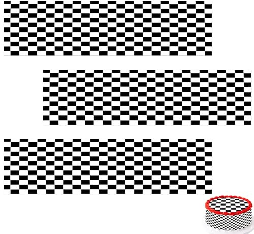 3Pcs Checkered Cake Border, 11x2.4Inch Black White Checkered World Football Cup Theme Cake Decorations, Non-Edible Cake Border for Birthday Racing Theme Party