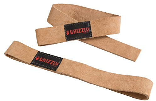 Grizzly Fitness Handgelenkriemen aus echtem Leder, 3,8 cm, für Männer und Frauen, 1 Paar, Einheitsgröße für Profis verwendet, um die Griffstärke zu erhöhen und das Rutschen beim Heben und Ziehen zu reduzieren, 3,8 cm breit x 52 cm lang, weiches Echtleder für maximale Haltbarkeit und Komfort