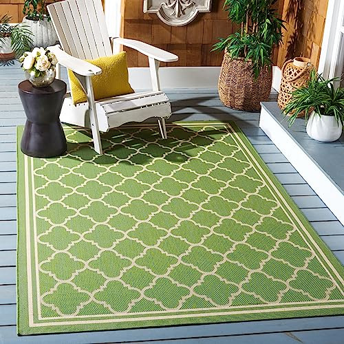 SAFAVIEH Washable Rug Outdoor Courtyard Collection - 2'7 x 5', Green & Beige, Non-Shedding & Easy Cleaning, Ideal for Patio, Backyard, Mudroom (CY6918-244)