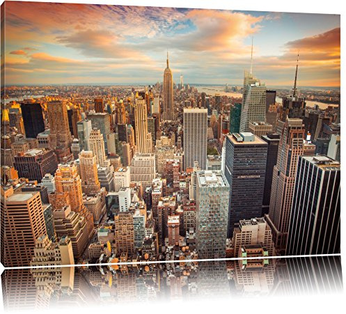 Pixxprint Skyline von New York, Größe: 120x80cm, Leinwandbild, fertig gespannt, Wandbild, Dekoration, Kunstdruck, kein Poster