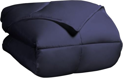 Superior Classic All-Season Reversible Down Alternative Comforter, Comfy, Fluffy, Cozy, Lightweight, Decorative, Duvet Insert, Plush, Oversized Bedding Essential, Box Quilt Design, Twin, Navy Blue
