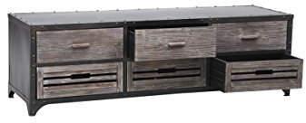 AUBRY GASPARD - Meuble TV en Métal et Bois - Hauteur 50 cm x Longueur 160 cm x Profondeur 50 cm - Poids 36 kg - Livré Monté - Design Élégant pour Salon - Combinaison Robuste et Esthétique