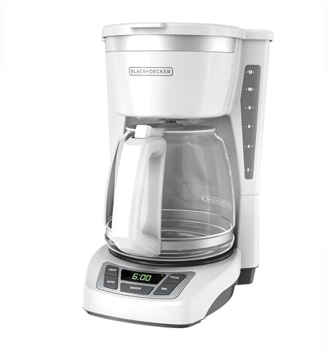 BLACK + DECKER CM1160W-1 CM1160W Macchina da caffè programmabile da 12 tazze, plastica, bianco/acciaio inossidabile