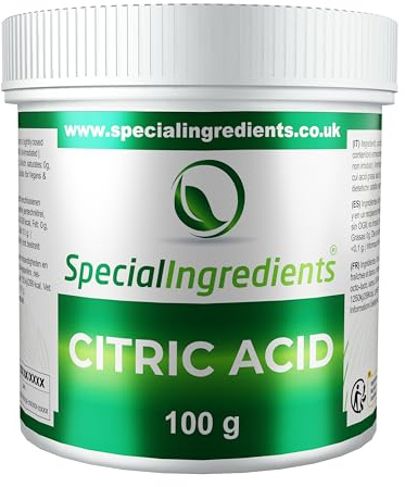 Special Ingredients Acide Citrique en poudre 100g - Qualité alimentaire pure, utilisation polyvalente pour la cuisine, la pâtisserie et les boissons, végan, casher et halal - Qualité premium