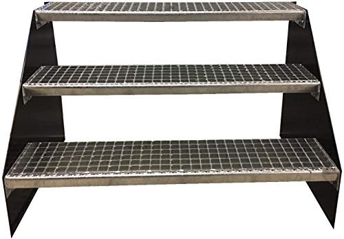 3 Stufen Standtreppe Stahltreppe freistehend Breite 90cm Höhe 63cm Schwarz/Robuste Außentreppe/Stabile Industrietreppe für den Außenbereich