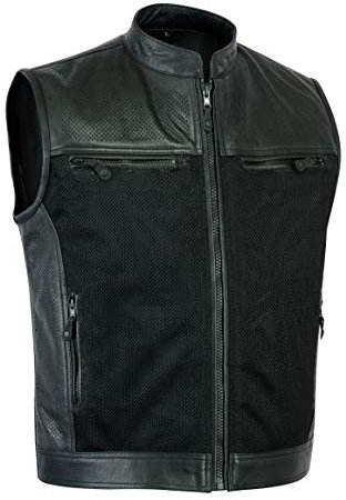 Leatherick Herren perforiert stil dauerhaft Real Leder weste schwarz - 3XL