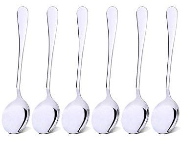 Qinglele Lot de 6 cuillères à soupe rondes en acier inoxydable 304, 18,8 cm