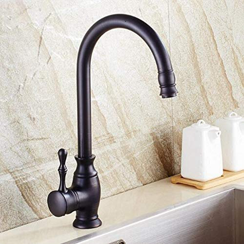 FZHLR Nero Lucido Cucina Calda E Miscelatore Acqua Fredda Bacino Singola Maniglia Hole Miscelatore A 360 Gradi Di Rotazione Rubinetto Della Cucina